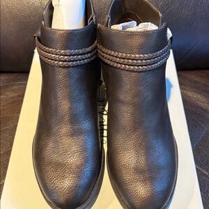 Chic Dark Brown Ankle Boots with Braided Accent. BRAND NEW NEVER WORN